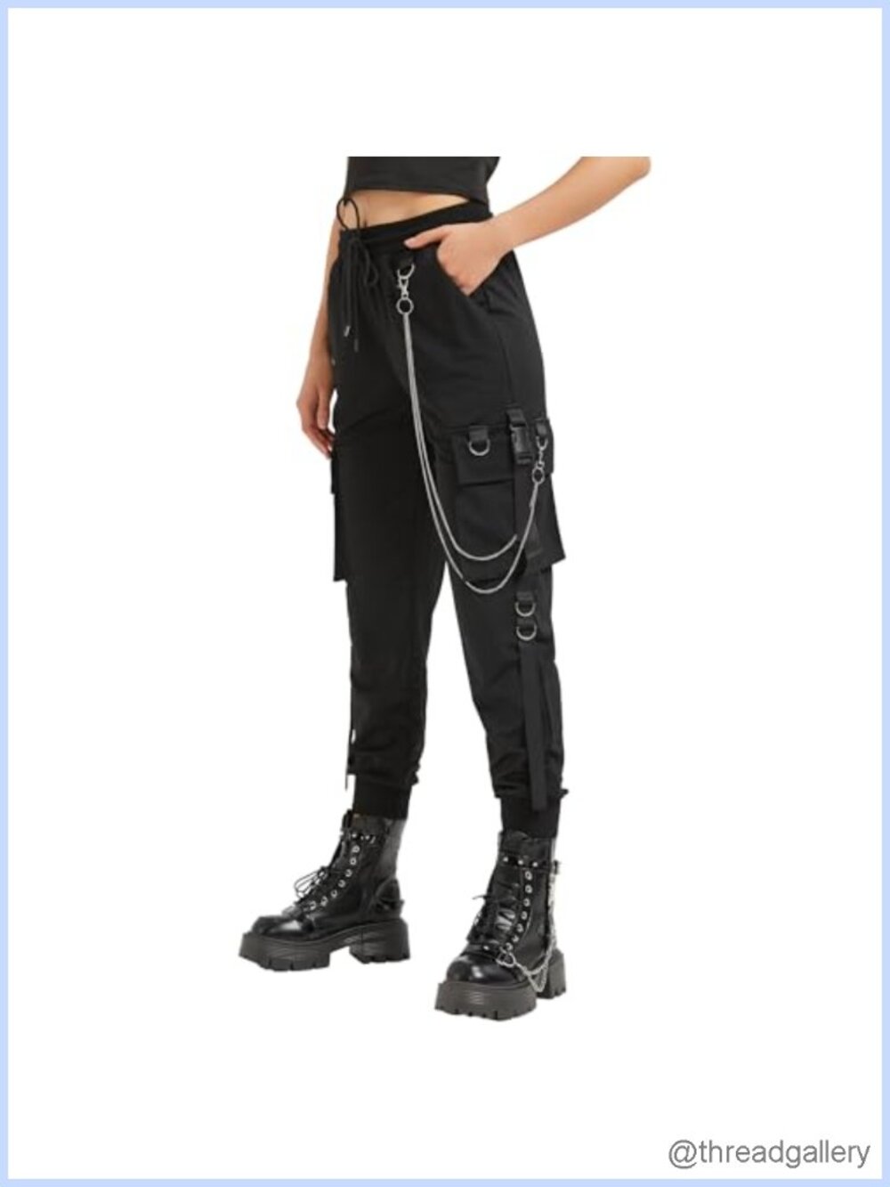Wide Leg Techwear Cargo Pants Metal Chain Goth Streetwear Loose Fit